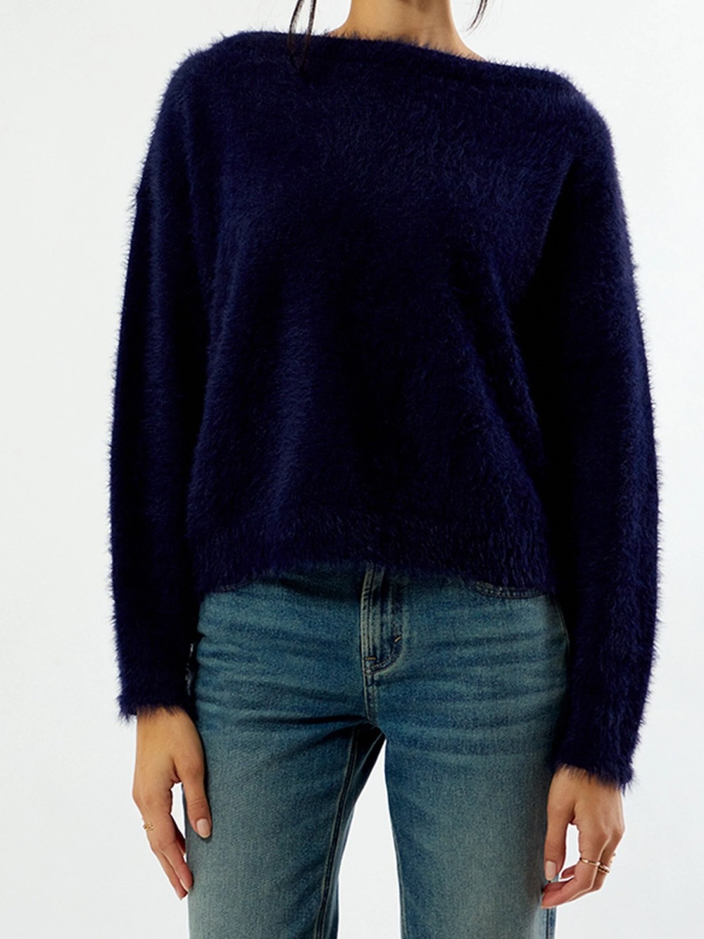 NWT Beverly and Beck Ida Off-The-Shoulder Navy Sweater Size Medium